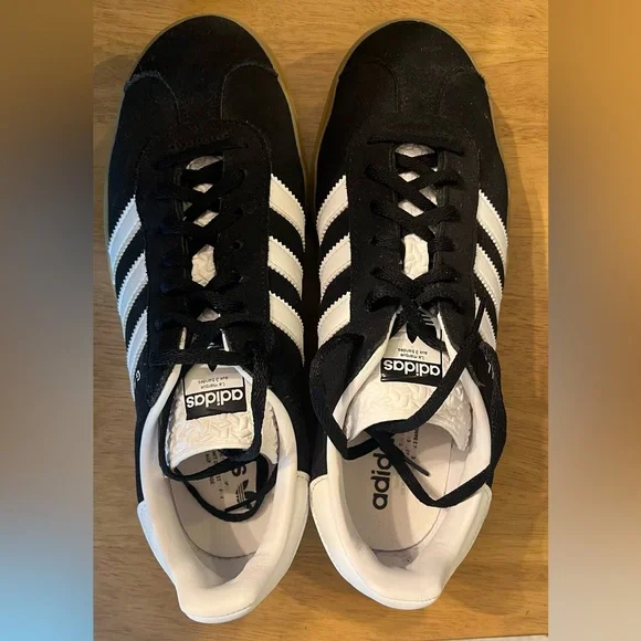 Women’s adidas Gazelle Black Suede Sneakers with White Stripes - Picture 5 of 7